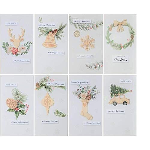 クリスマスカード書き割り（８枚組、2つ折り、中紙・状ぶくろ付き添い人） Christmas card set XCS-586