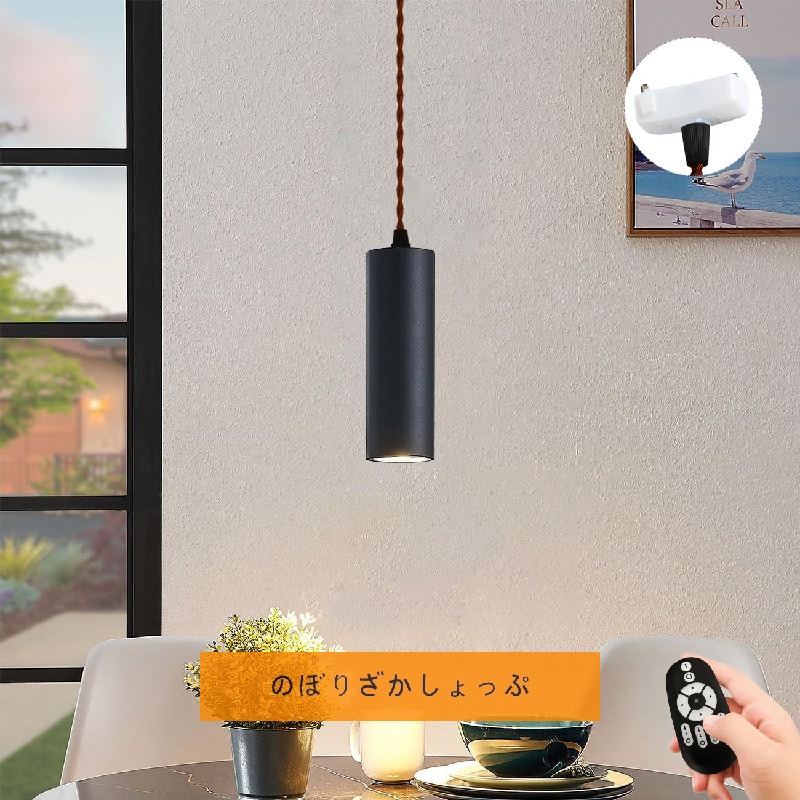 ペンダント ランプ、一体型 LED、60W 相当、フック型天井用、調光可能、色調節可能 LED、810LM、吊り下げ式、ケーブル付き、100 cm 調節可能、昼光、ニュートラル ホワイト、温白色、ナイト ライト、CRI、リモコン付き、ブラック