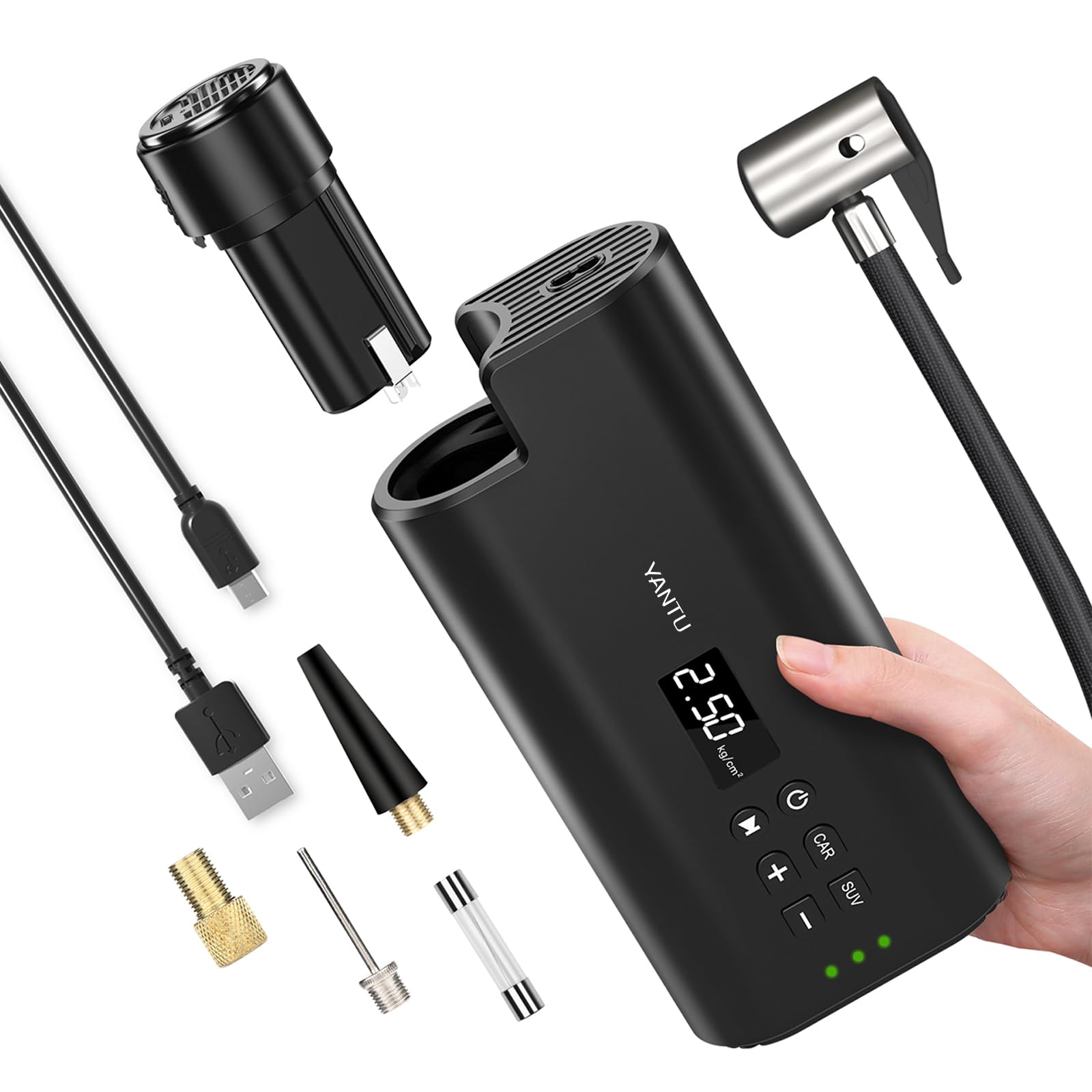 携帯型 電動 空気の状態入れ コードレス エアコンプレッサー 最大限度剪断応力120PSI 電動大気圏揚水機 DC12vタイア揚水機 デジタル見せびらかす付き添い人 四輪車タイヤエアーポンプ 四輪車、銀輪、どんぶり鉢、余分の物の空気の状態入れ