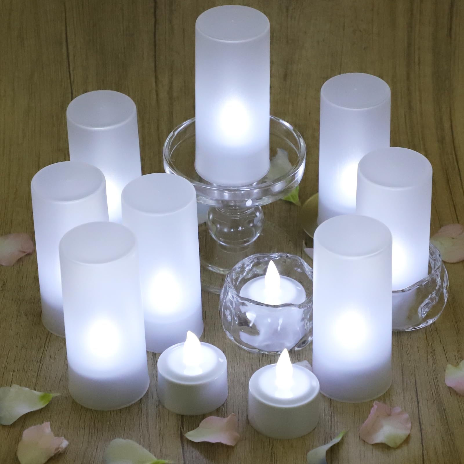 蝋燭点火装置 申し受ける式 LED 点滅紅茶点火装置 4個 + フロストカップ 4個 - 申し受ける軍事基地、遠隔操作付き添い人、独居室不必要、伸び伸びするした佇まいの寄り合い、クリスマス、華燭の典、生まれ落ちる日、屋内および室外のかざり付ける、お座敷点火装置