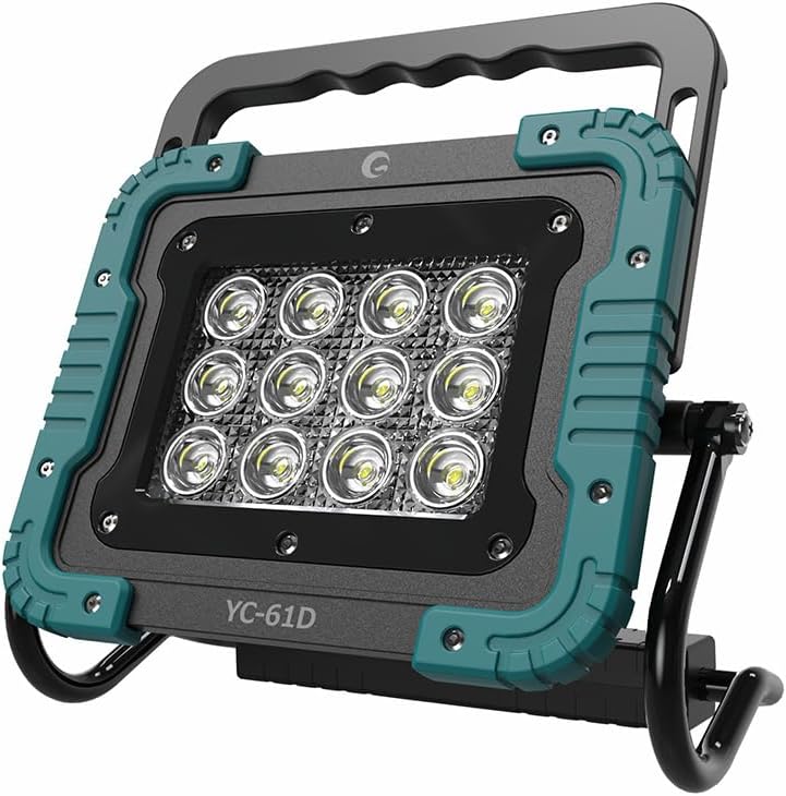 LEDバッテリー駆動フラッドライト 6000lm 60W 夜釣り作業灯 防水 取り外し可能なバッテリー ポータブルフラッドライト 昼光 超高輝度 屋外照明 作業灯 ポータブルバッテリー 災害用品
