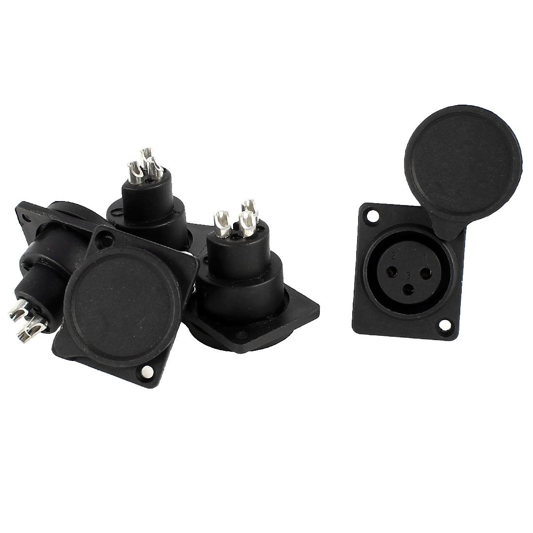 パネルマウント ソケット ブラックカバー XLR 3ピンメスシャーシ シルバートーン 5個入り