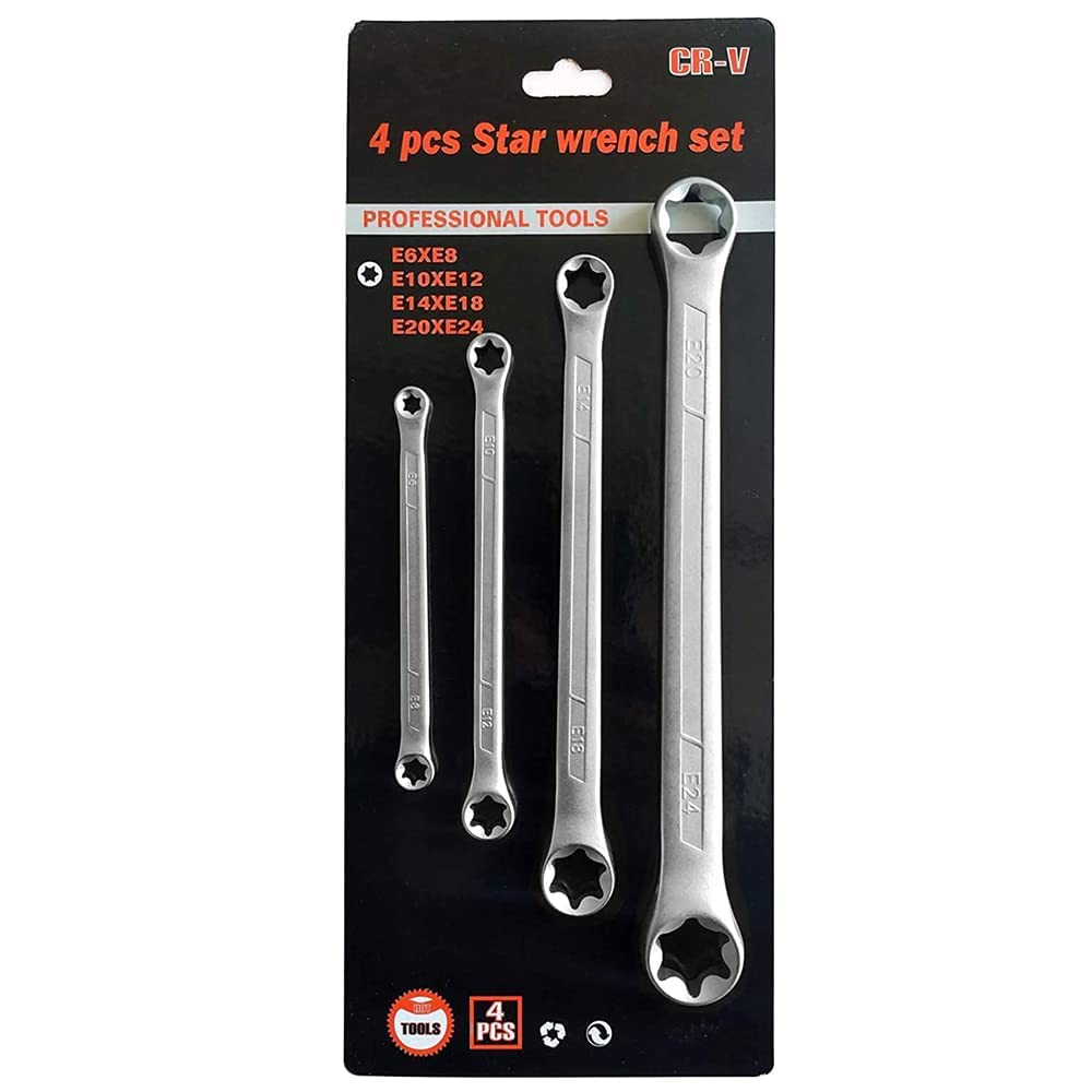 TRX-Star E-Torx ボックス席鍵4点仕掛ける E6 E8 E10 E12 E14 E18 E20 E24 トルクストークセット、ダブルボックスエンドレンチセット