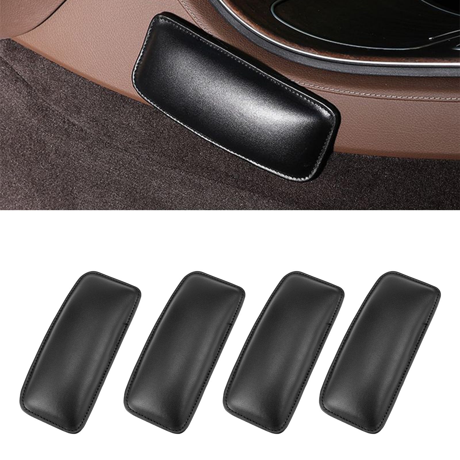 4個 自動車用センターコンソール脚ソフトクッション ドアアームレストクッション 膝クッション レザーサポート 快適な伸縮性枕 ほとんどの車に対応 (ブラック)