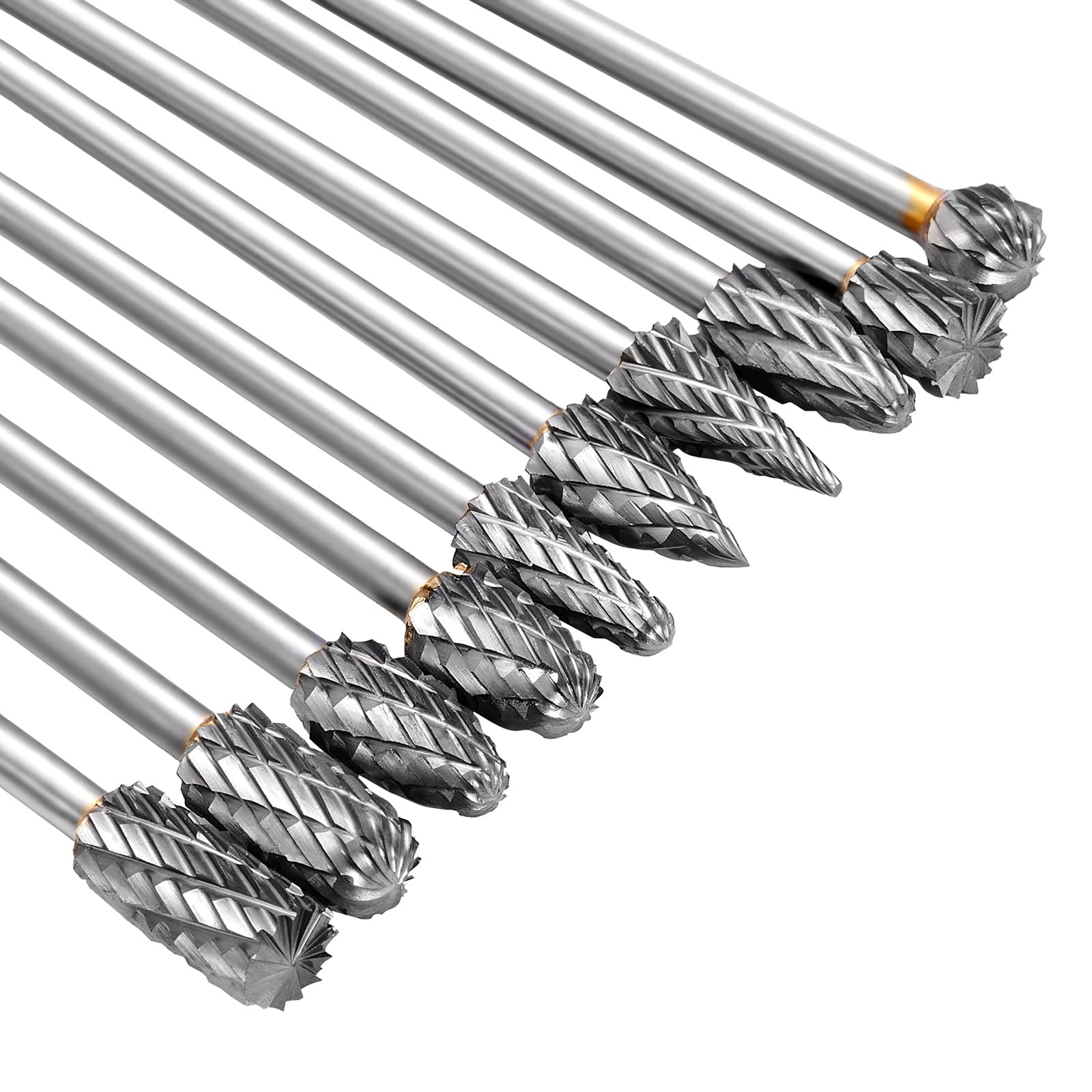 回転やすり、ダイヤモンドバー、木材ドリル、金属彫刻、研磨用の 3 mm (1/8 インチ) シャンクを備えた 6 インチ長のダブルカット タングステン カーバイド バーの 10 個セット|Asap店