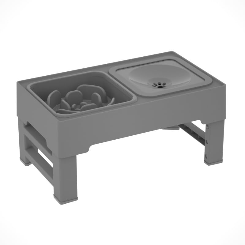 犬用フードボウルラック、投げることフィード犬用どんぶり鉢、3座標軸の高さ合わせる、15度傾斜角度、ステンレス鋼製犬用ボンネットどんぶり鉢、上滑り止め、折りたたみ式犬用ボンネット仕合わせ、愛玩動物備品、可塑性物質くっ付ける極点付き添い人（ステンレス鋼製どんぶり鉢2個、スローフィードボウル1個）