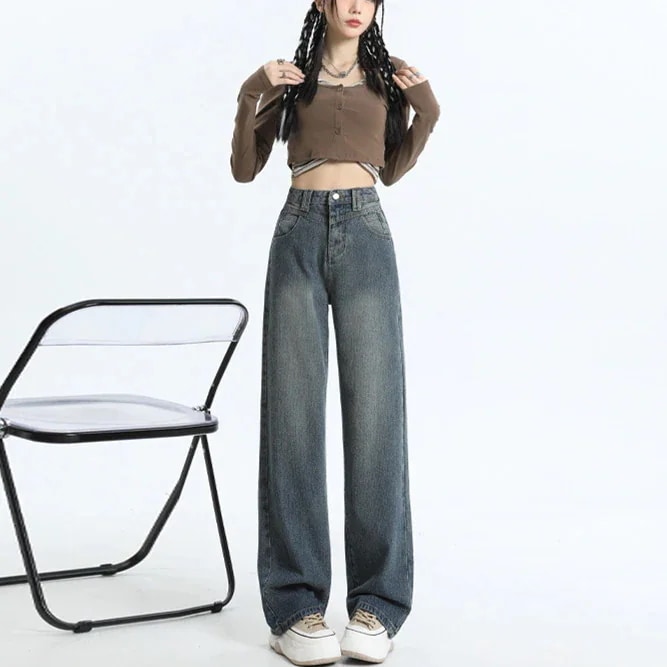 レディースフルレングスルーズジーンズ、アメリカンワイドレッグパンツ、2025春夏新作ルーズスリムストレートパンツ、30%オフ