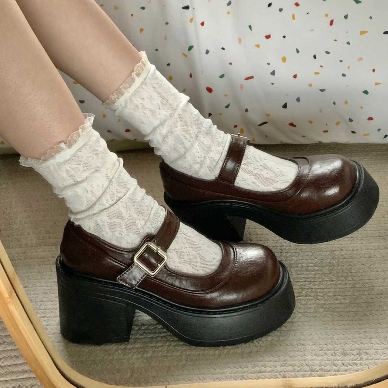小さな厚底ハイヒールシューズ御上さん用2025歳月浅口いけ図々しいヒールカレッジスタイルシングルシューズ小さな革靴