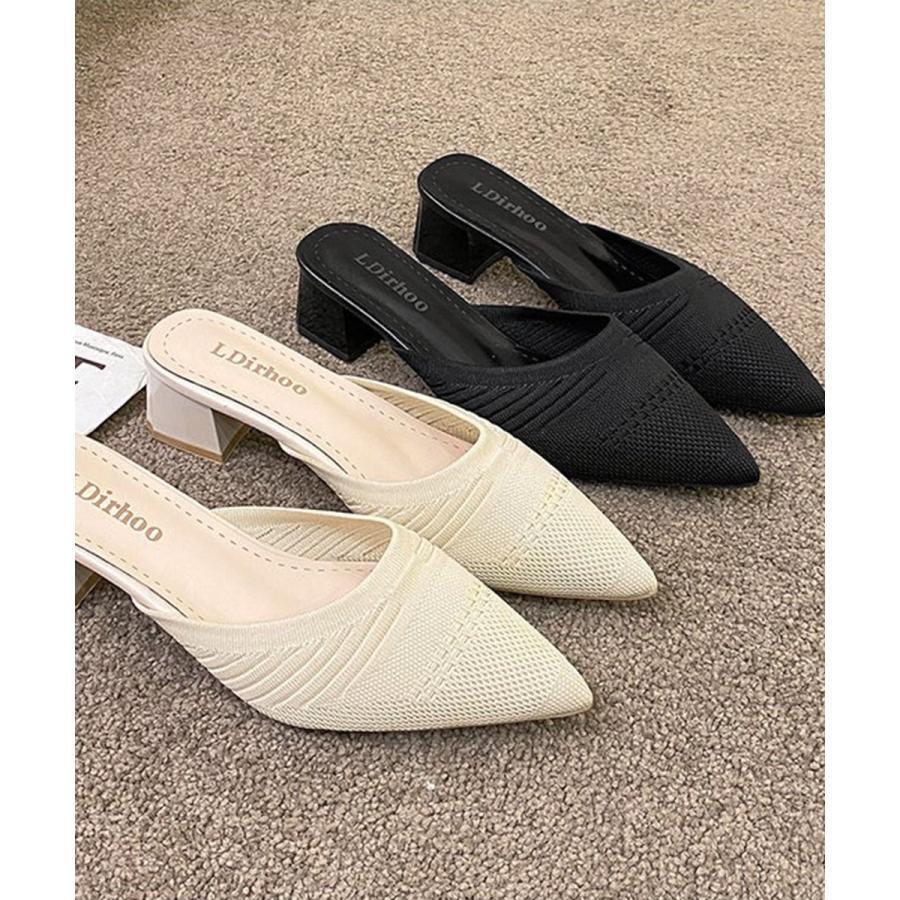 春、夏、秋に使えるニットのチャンキーヒールミュール