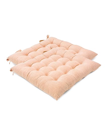 クッション 座布団 椅子 紐付き 厚め6cm お尻が痛くならない 体圧分散 ふかふか ダイニングチェアクッション 座り心地いい おしゃれ シートクッション 2枚セット 座布団 綿100% オールシーズン