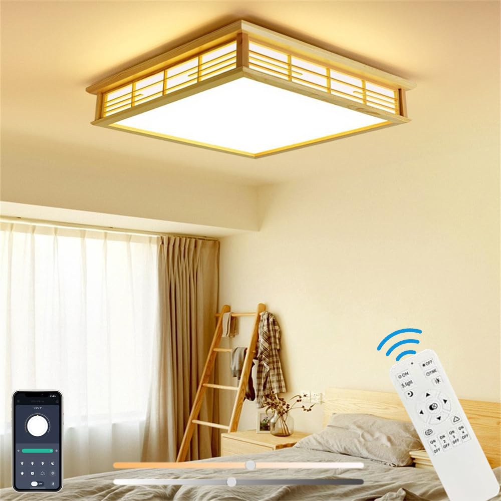 LED 上昇限度ともし火 寝部屋 和室 照明装置 8-13畳 無上がり段調光調色 室内装飾ともし火 照明装置手道具 実木 和風 遠隔操作付き添い人
