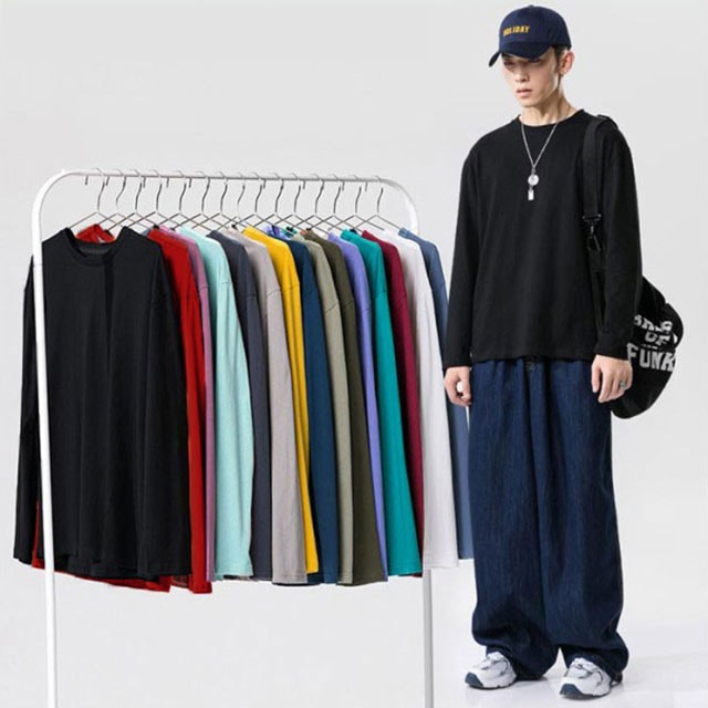 2点セット メンズ tシャツ 長袖 ロンt ロングtシャツ 丸首 Uネック 無地 ストレッチ クルーネック カットソー 長袖tシャツ 厚手 透けない 春夏秋冬 コットン 綿 メンズTシャツ トップス