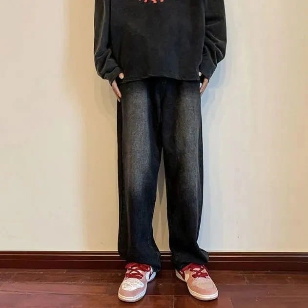 ファッション カジュアル ワイドレッグ カーゴパンツワイドジーンズ メンズ ゆったり ストレート 丈アメリカンレトロ風 ジーンズ