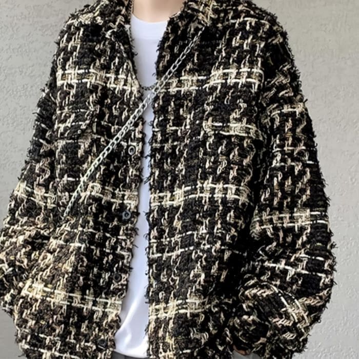 ツイード シャツ ジャケット メンズ 春秋 アウター ストリート 高校生 中学生 ファッション オシャレ｜Asap店