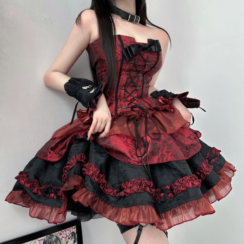 黒 赤 ロリータ 御召しもの コスプレ ミニスカート書き割り ロリータ衣裳 コスプレ レ御召しもの お手伝いさん服 サンタコスプレ 教養祭 シュロの葉 お嬢さん クリスマスコフレ