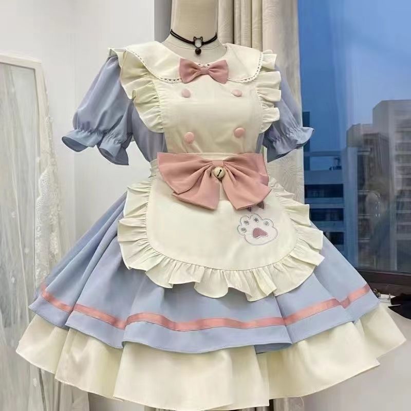 ロリータお召しもの 二分の一スコート 猫の愛くるしげ小っちゃいハート型の気が大きい大きさのお手伝いさん服太った妹の手ぬるい風衣装前垂れ