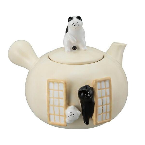 急須 450ml ふてぶてしい猫 瀬戸もの製 （ 黒猫 白猫 ぶち猫 ）