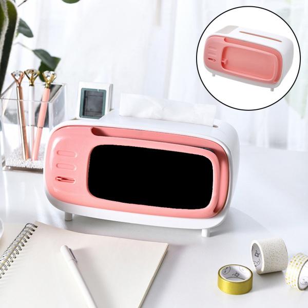 多機能ティッシュケースデスクトップティッシュディスペンサー収納アクセサリーピンク