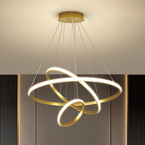 変数LEDシャンデリヤ金色三環円型シャンデリヤ高さ変数北欧レストランシャンデリアアクリルシャンデリア