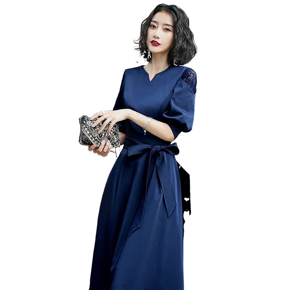 パーティードレス 演奏会ドレス ロングドレス 母親 結婚式 ファスナー 演奏会 ドレス 大人 ピアノ 発表会 大きいサイズ 3XL 母親 ウェディングドレス お呼ばれドレス (ブラック,L)