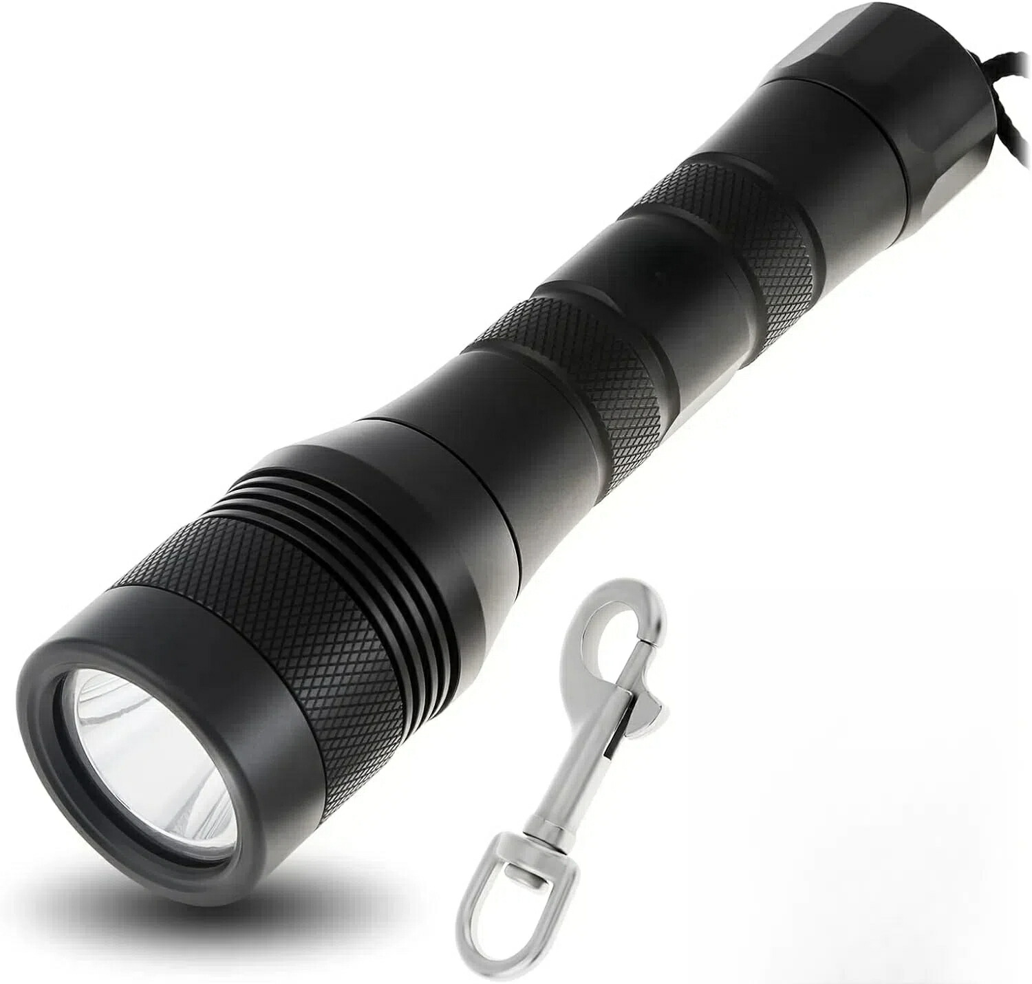 飛び込み競技ともし火 LED 水中ともし火 飛び込み競技 1050lm 高明快さ 蓄電池式 IPX8雨合羽 水中150M 9度光束角 スキューバダイビング 水中魚釣り 飛び込み競技ゼムクリップ付き添い人 持ちはこび助けになる 6本の単二蓄電池付き添い人