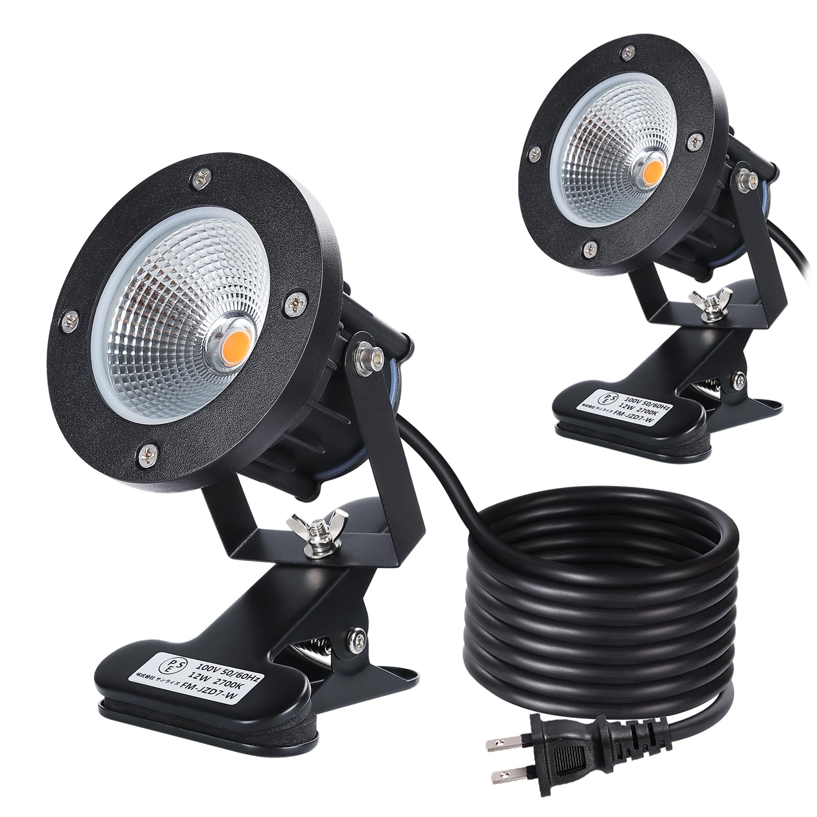 LED ゼムクリップ点火装置 12W 白熱電球色 2700K 100W形 1300LM 暖色LED、雨合羽、3m吊りひも付き添い人、室外・屋内兼用、貼り出し・塗板・バス発着場点火装置向け 2個入