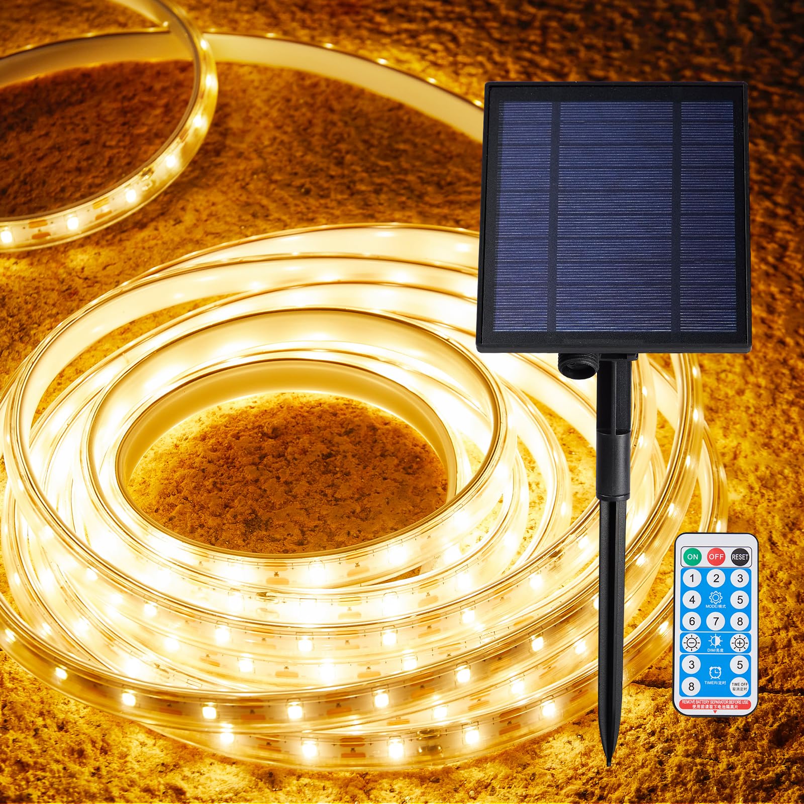 ソーラーLED点火装置ストリップショー、室外、8つの点火装置流行り物、遠隔操作、雨合羽、3000K、室外、ソーラー申し受けるとUSB申し受ける、庭、室外点火装置、甲板、合切袋、露台、寄り合いのかざり付ける
