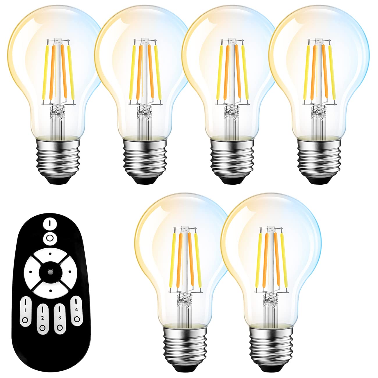 LED電球 6個セット 6W（60W形相当） E26口金 無段階調光 調色 led照明 リモコン付き 常夜灯 広配光タイプ 省エネ