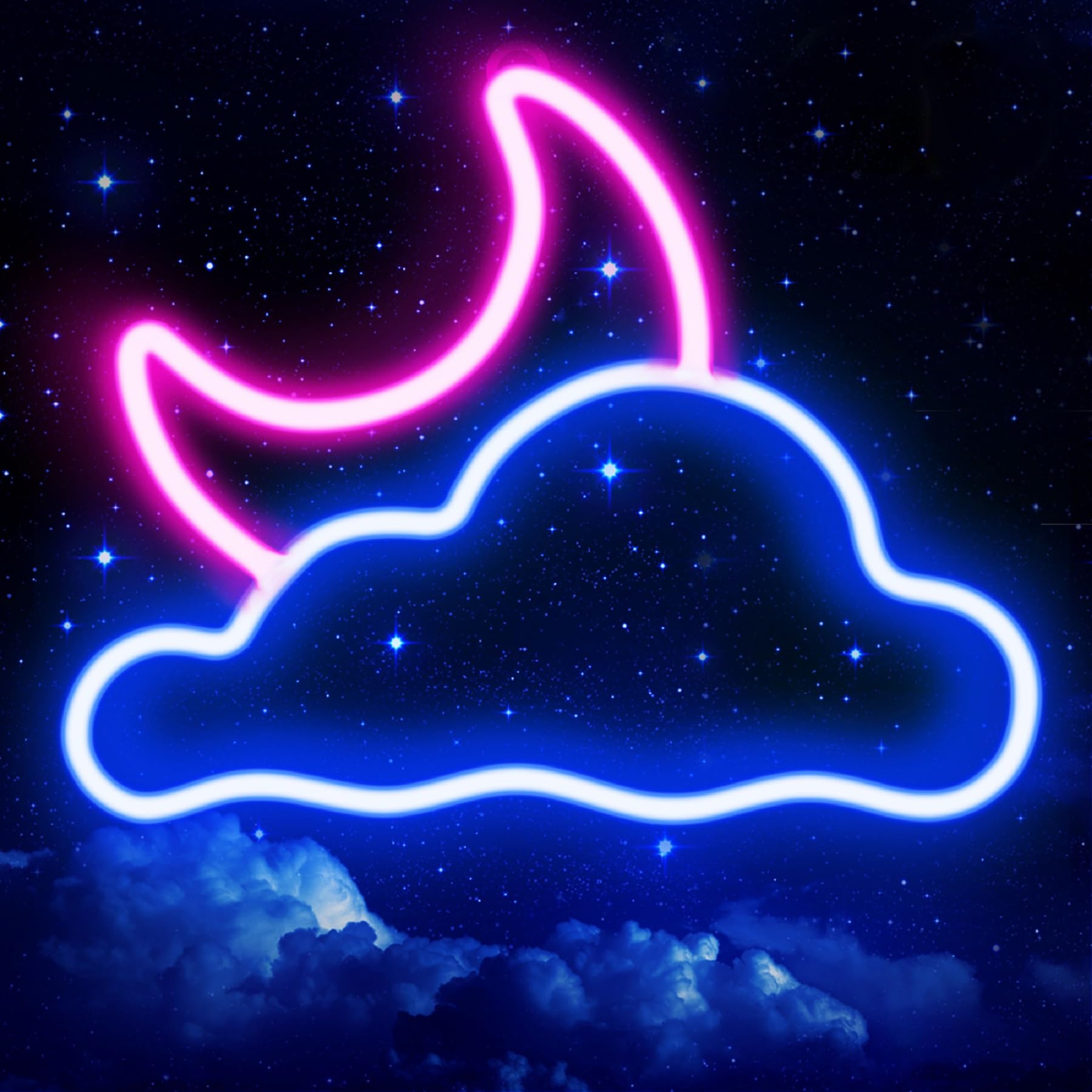 ネオンサイン - 雲と月 LEDネオン点火装置、壁のかざり付ける用ネオンライトサイン USBワット数LEDネオンサイン 臥し所 子供部屋 華燭の典寄り合いかざり付ける用 明るさ 調節する能力のある