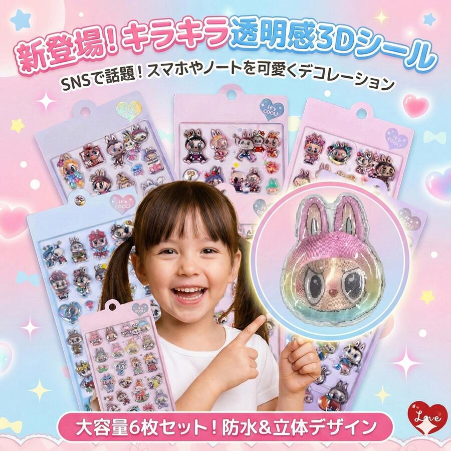 【クリスタル感 透明3D立体シール】 ぷくぷく ぷくぷくシール シール クリスタル感 かわいい ラブブ rabubu らぶぶ風 ツヤ感たっぷり 3Dシール ぷにぷにシールデ コシール シール帳 シール交換 ご褒美シール 手帳用 ぷっくりシール ぷにぷにシール｜朝富生活館　店