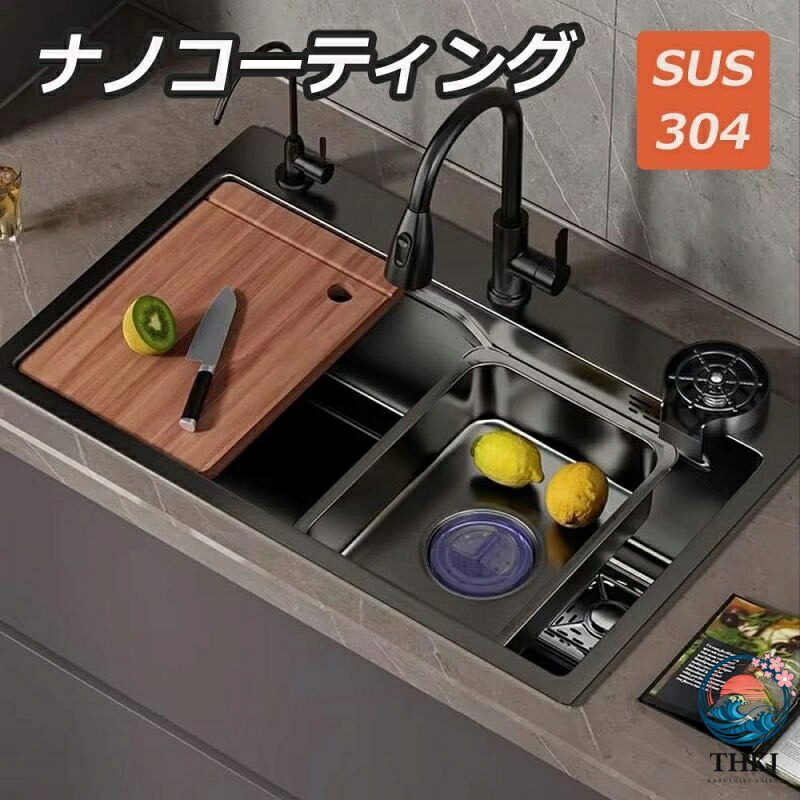 シンク ステンレス キッチンシンク コップ洗い 水排出速い 流し台 ステンレスシンク ベランダ ガーデンシンク SUS304 ナノコーティング 汚れ防止 油対策 耐摩耗 手入れやすい 厚手 台所作業台 ゴミ受け 混合水栓|ASBEAUTE