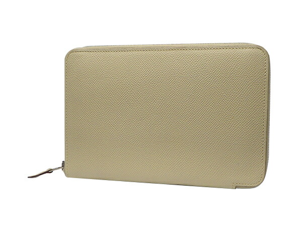 HERMES エルメス\u003cBr\u003eアザップインテグラルラウンドファスナー長札入れ なめし革 ベージュ系 □L刻/2008年【中古】【貨物輸送無料】【一六銀行見せびらかす】