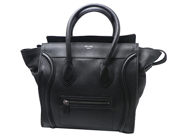 CELINE セリーヌ ラゲージ ミニ トートバッグ レザー ブラック(黒) 保存袋付き 【中古】【送料無料】【質屋出品】
