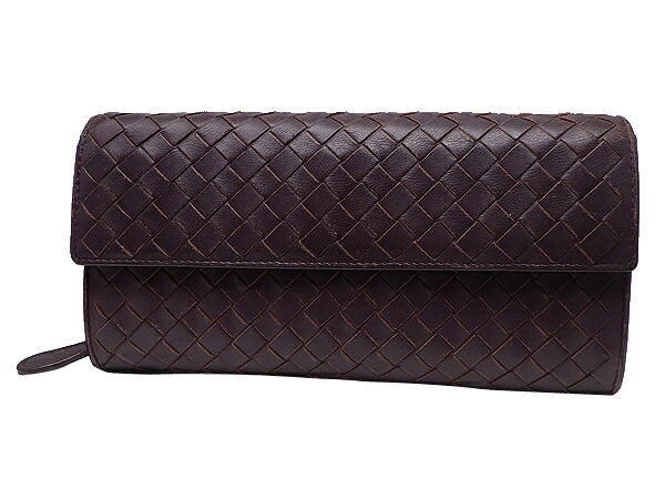 BOTTEGA VENETA ボッテガ・ヴェネタ長札ファスナー付財布レザー ダークパープルイントレチャート 箱付き【中古】【送料無料】【質屋出品】|ブランドショップ アッシュ