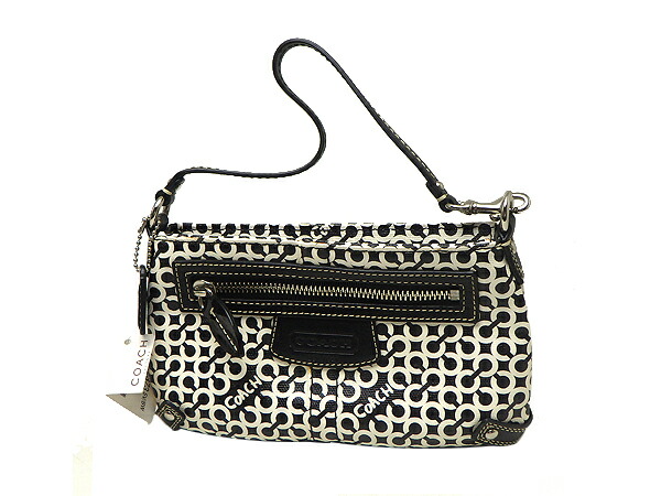 COACH コーチリストレット 合切袋 F42373\u003cBr\u003ePVCレザー・レザーブラック・ホワイト【中古】【貨物輸送無料】【一六銀行見せびらかす】 レディースバッグ-バッグ