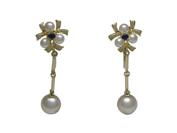 MIKIMOTO ミキモトイヤリングK14(ゴールド) パール サファイア【中古】仕上げ済み【送料無料】【質屋出品】|ブランドショップ アッシュ