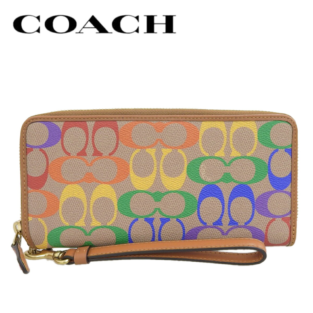 COACH 　 長財布　レザー ロングジップア　グリーン　馬車 COACH】コーチ ラグジュアリー ペブルド レザー アコーディオン