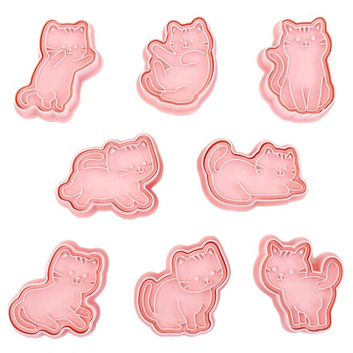 DIYBravo クッキー型 ビスケット型 型抜き お菓子 8個セット グッズ 座っている猫 走っている猫 飛びかかってくる猫 遊んでいる猫 キッチン 手作り人気 かわいい 保護キャップ付き 盛りつ画像