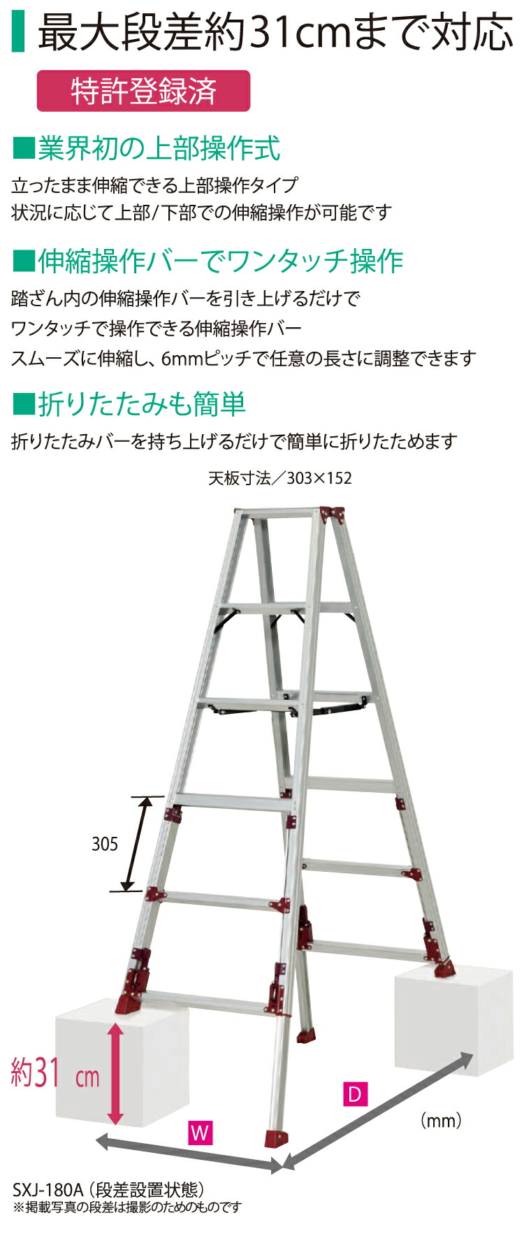 爆買い ピカ Pica スタッピー 上部操作 四脚アジャスト式専用脚立 Sxj 1a 天板高さ 0 94m 1 25m 最大使用質量100kg 幅広踏ざん55mm 最大段差約31cmまで対応 Fucoa Cl