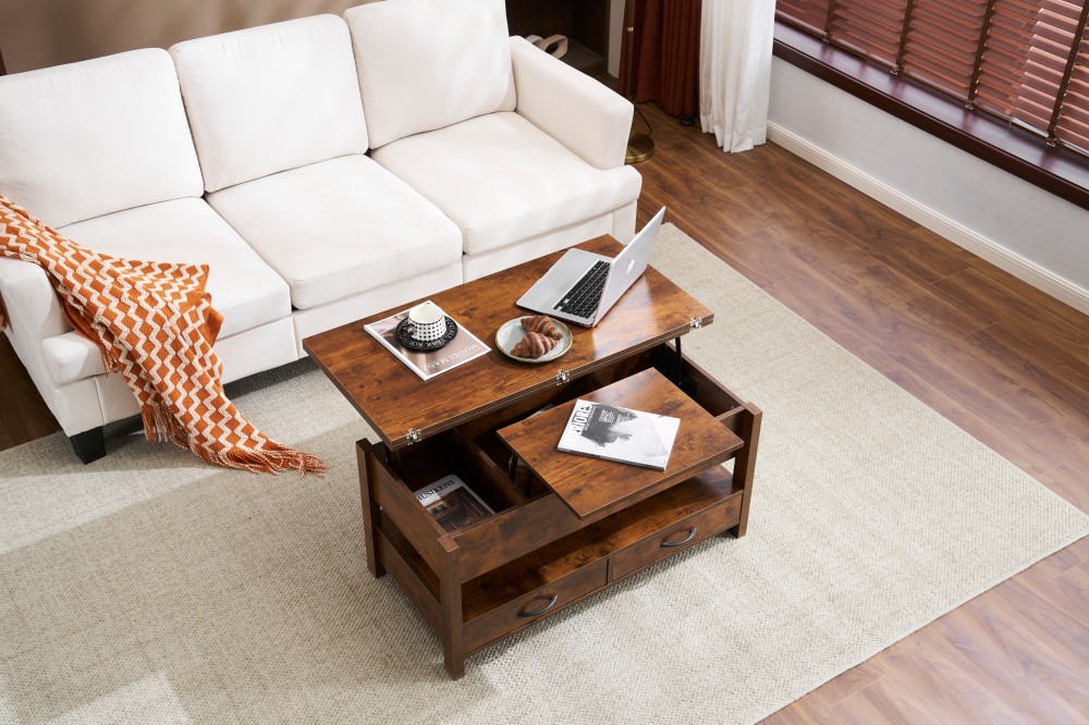 ローテーブル センターテーブル収納付き天板2倍展開可能ローテーブル高さ調整大容量