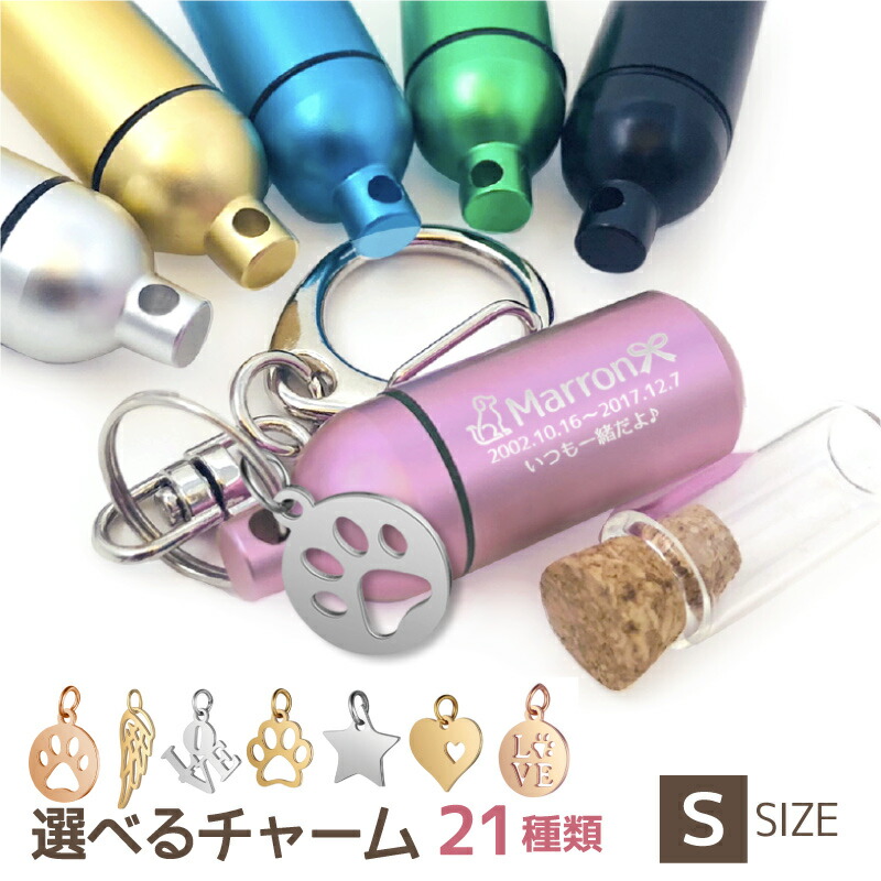 5％OFF チャーム付き 遺骨 キーホルダー ペットロスカプセル Sサイズ ガラス管 メモリアルフォトボックス 3行刻印無料 遺骨カプセル  アクセサリー ペット 分骨 骨壺 遺骨入れ 仏具 犬 猫 うさぎ 小鳥 動物の手元供養 メモリアルグッズ  whitesforracialequity.org