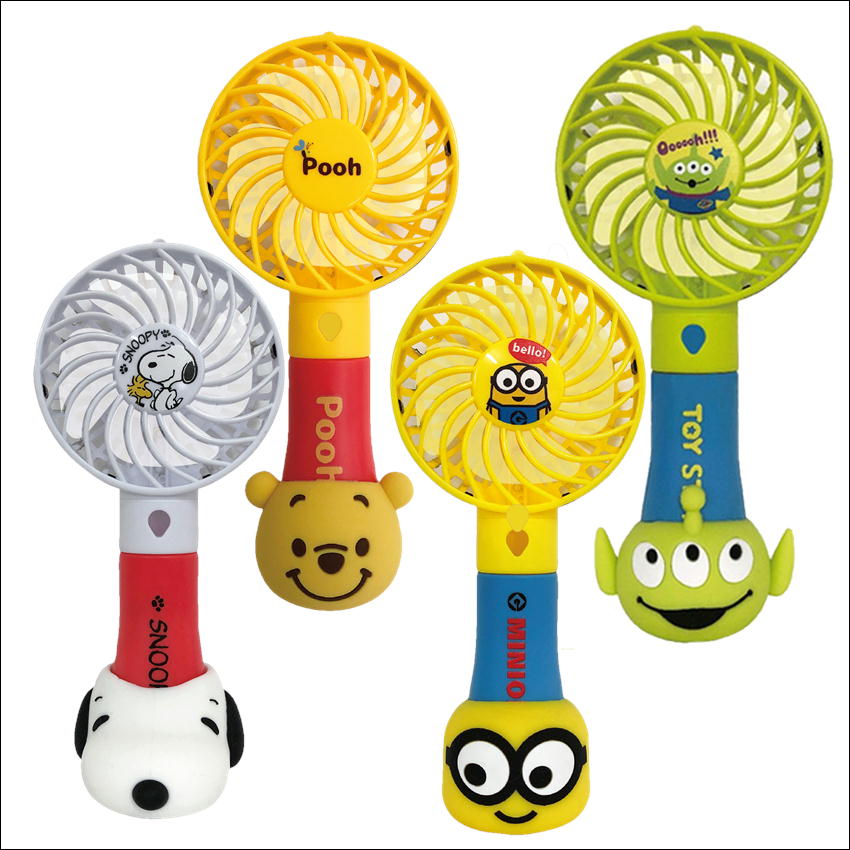 キャラクター ハンディ扇風機 ハンディファン 台座付き ミニオンズ スヌーピー プーさん 扇風機 USB 充電 ネックストラップ付画像