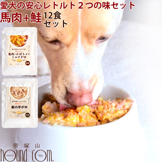 2つの味セット 愛犬の安心レトルトごはん 馬肉とかぼちゃのミルクがゆ 鮭の芋がゆ 12袋セット 100g各6袋 カボチャ さけ いも 野菜 犬のお粥 おかゆ 低カロリー Alittlepeaceofmind Co Uk