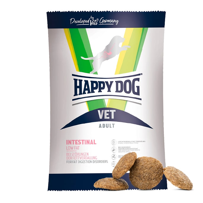 ハッピードッグ療法食｜愛犬用　VETインテスティナルローファット（消化ケア/低脂肪） 　80g / 1kg / 4kg　膵炎・高脂血症・蛋白漏出性腸症・胆道系疾患・リンパ拡張症　ドライフード