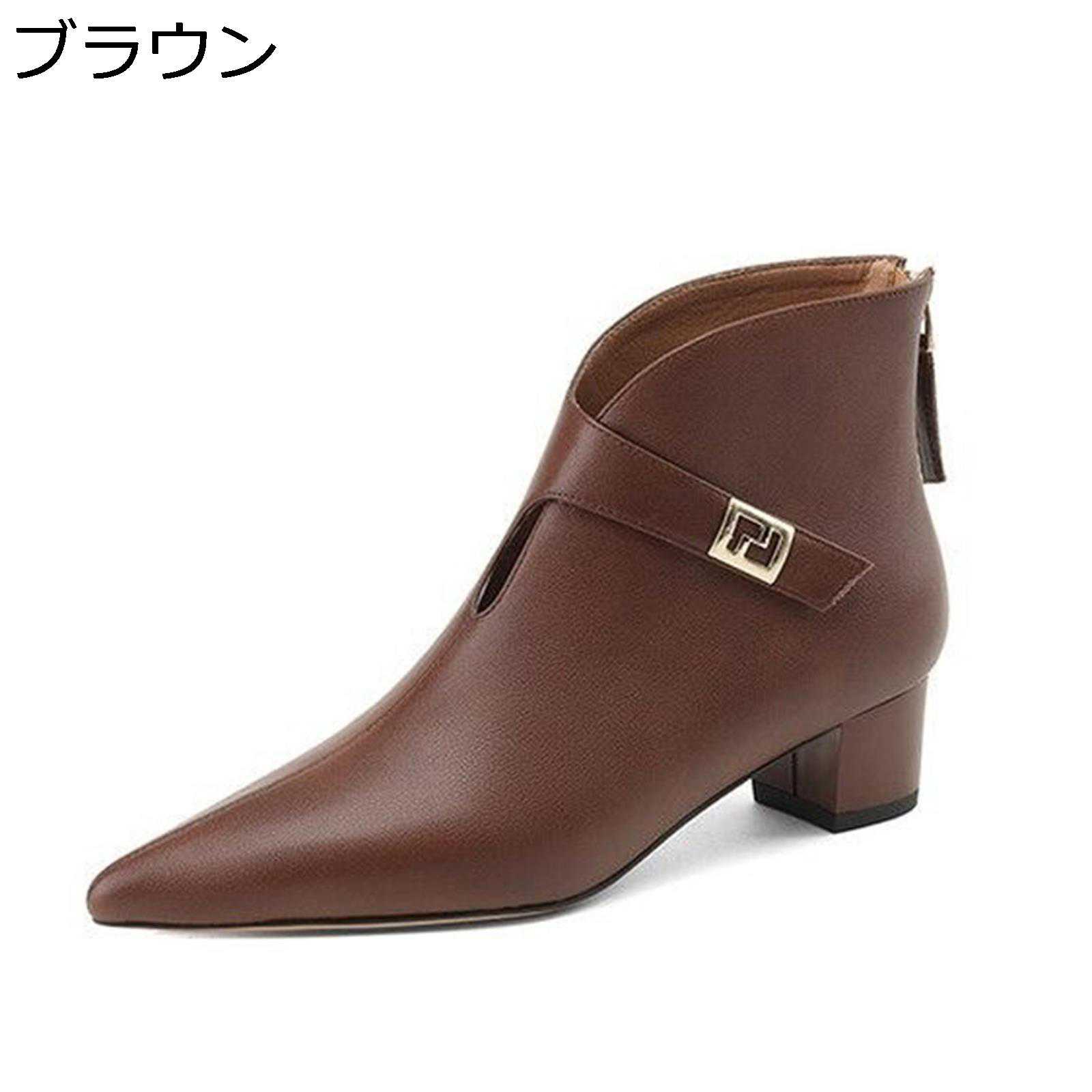 ショートブーツ レディース アンクル丈 革 ポインテッドトゥ バックジップ 定番 足細 コンフォート 秋冬 袴用ブーツ 防滑防寒 ソフト ク