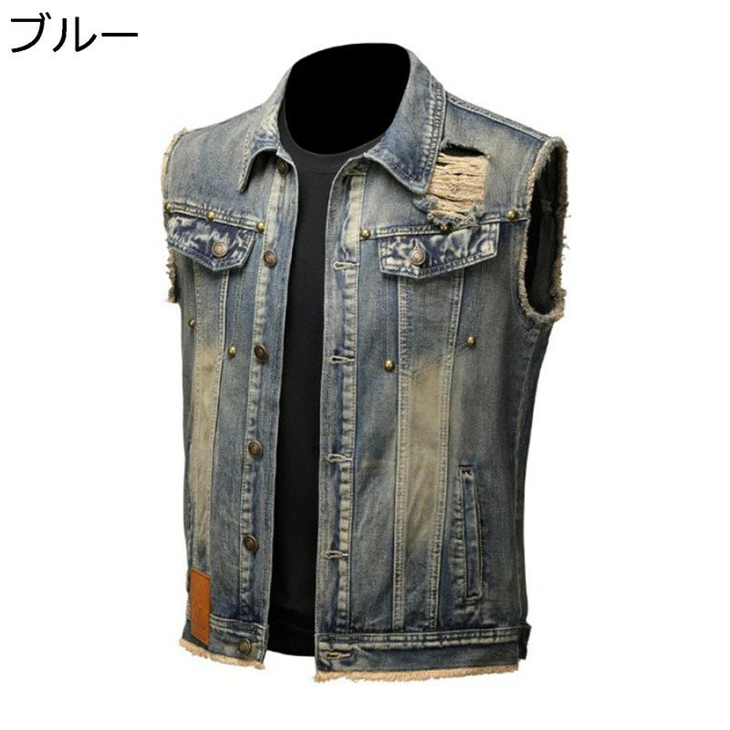 デニムベスト Gジャン 多機能 バイクチョッキ メンズ 袖無し ゆったり アウター デニムジャケット お洒落 吸汗 通気 作業用 おしゃれ ス
