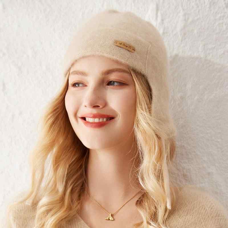 ニット帽 ビーニー レディース カシミヤ 100% 上質 保温 防寒 耳当て 暖かい ふわふわ 秋冬 シンプル カジュアル 普段使い デイリーユー