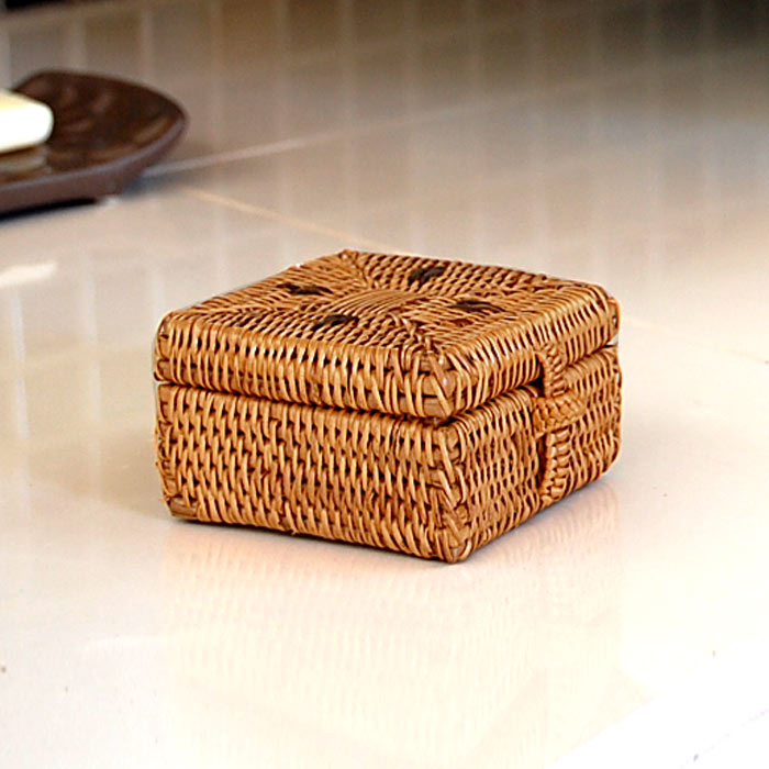 楽天市場】アタで編まれた長方形のフタ付き小物入れミニケース