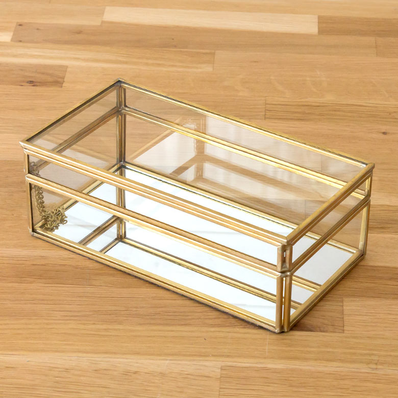 ガラスと真鍮 ストッパー付き 収納ケース ディスプレイケース Brass