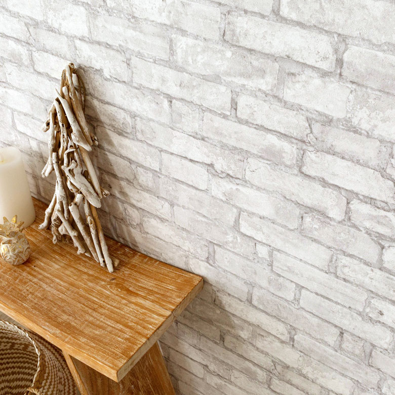 壁紙 はがせる アジアン レンガ柄 ホワイト フリース壁紙 幅53cm 10m巻 カフェ風 レストラン 貼ってはがせる 剥がせる はがせる壁紙 白レンガ ホワイトレンガ リアル Diy リフォーム シール Erismann エリスマン 補修 クロス 賃貸 おしゃれ アジアン カフェ風